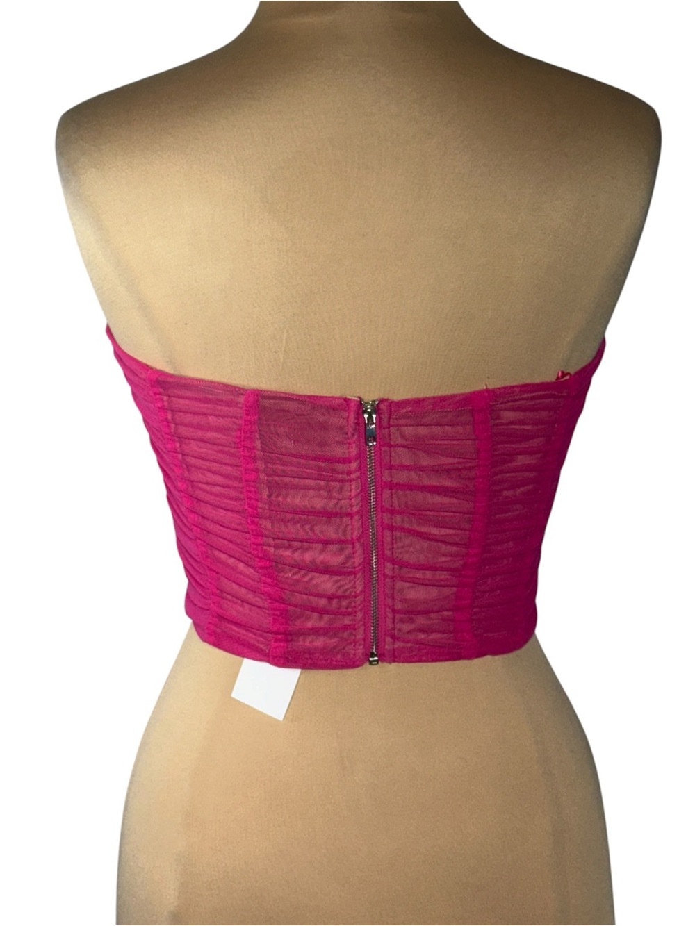 Edit by Nine Mesh Front Hook and Eye Corset Crop Top in Hot Pink/Fuchsia Y2K - Picture 3 of 9